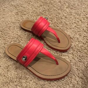 Coach Coral Pink Leather Thong Sandals